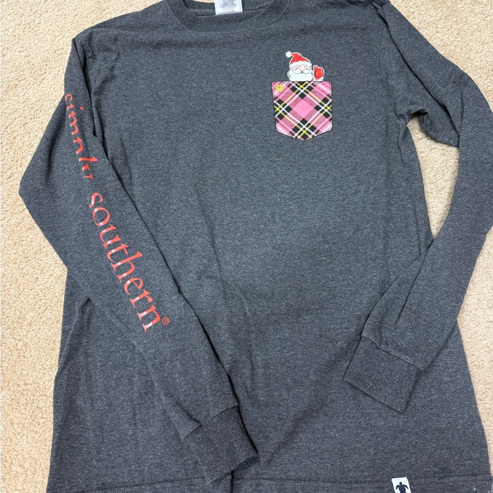 Simply Southern Gray Long Sleeve Tee with Santa
